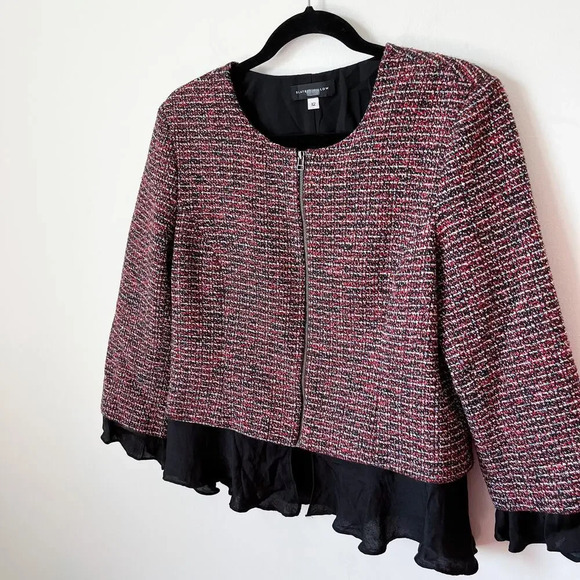 Slate & Willow Tweed Ruffle Trim Peplum Jacket Blazer Zip Size 12 Career Work - Picture 8 of 13